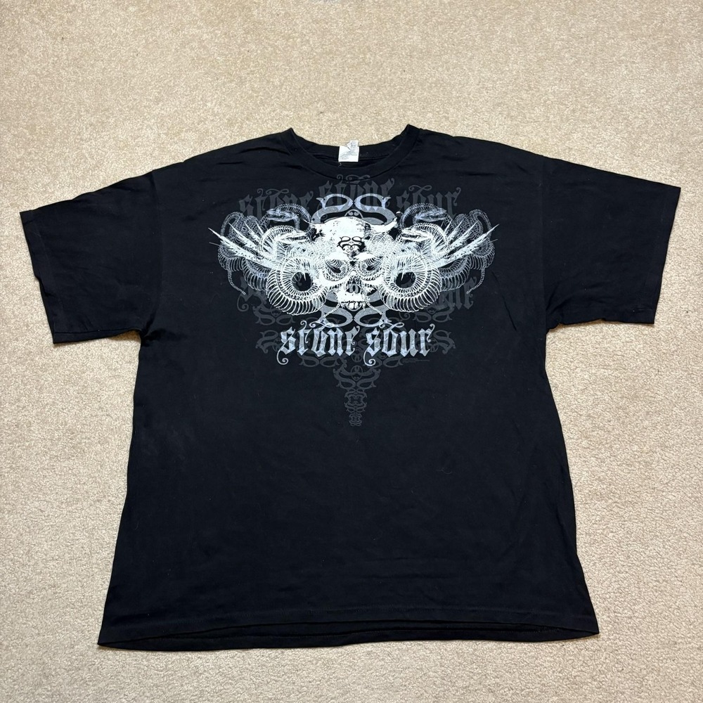 Vtg Stone Sour Band Shirt Mens 2XL Black Skull Graphic Tee Rock Metal Grunge Y2K